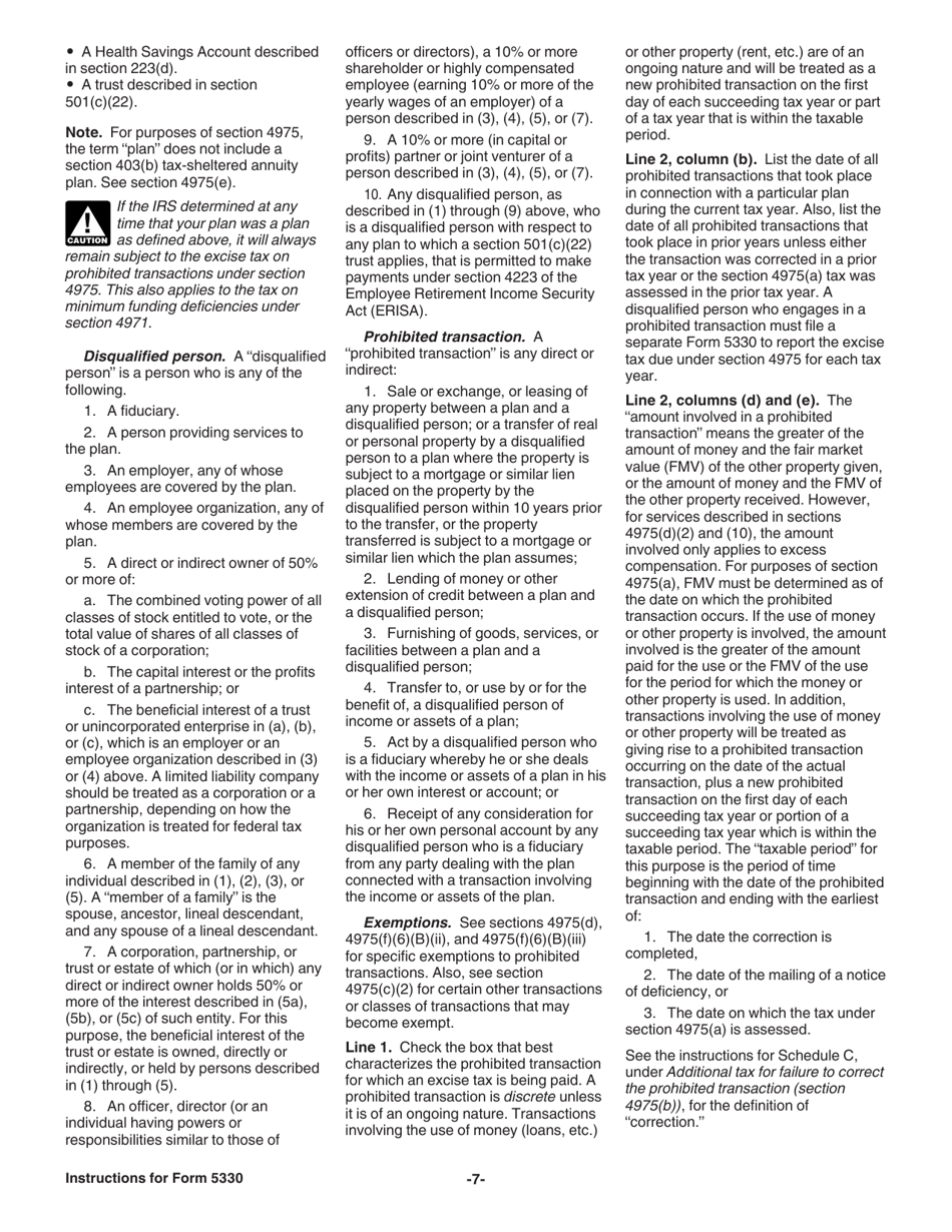 Instructions for IRS Form 5330 Return of Excise Taxes Related to Employee Benefit Plans, Page 7
