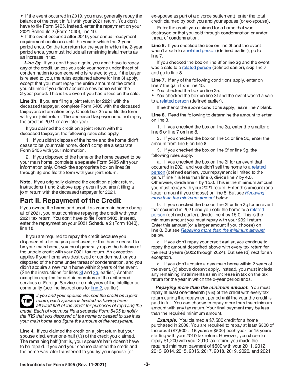 Instructions for IRS Form 5405 Repayment of the First-Time Homebuyer Credit, Page 3