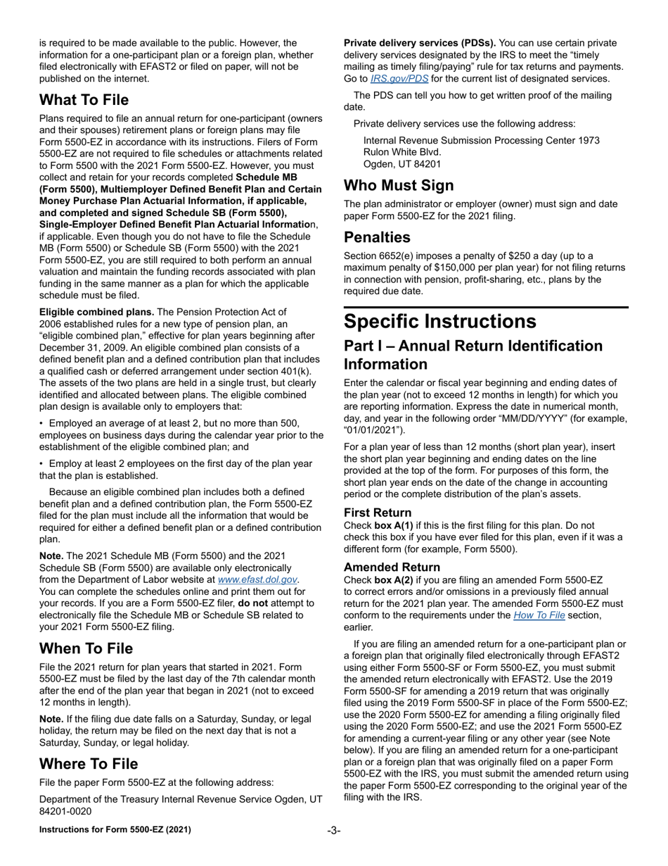 Instructions for IRS Form 5500-EZ Annual Return of a One-Participant (Owners / Partners and Their Spouses) Retirement Plan or a Foreign Plan, Page 3