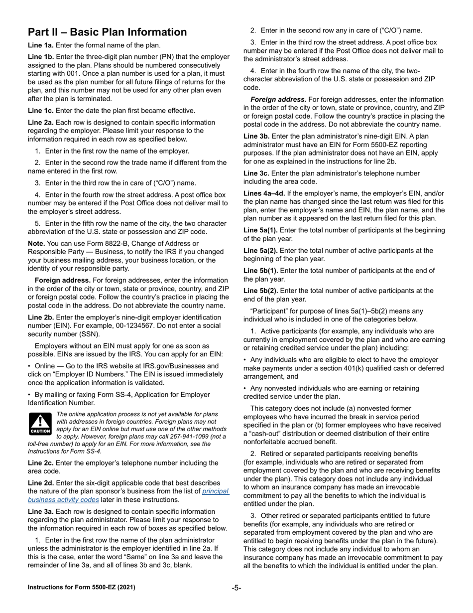 Instructions for IRS Form 5500-EZ Annual Return of a One-Participant (Owners / Partners and Their Spouses) Retirement Plan or a Foreign Plan, Page 5