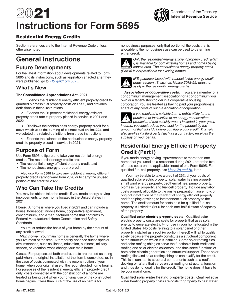 Download Instructions for IRS Form 5695 Residential Energy Credits PDF