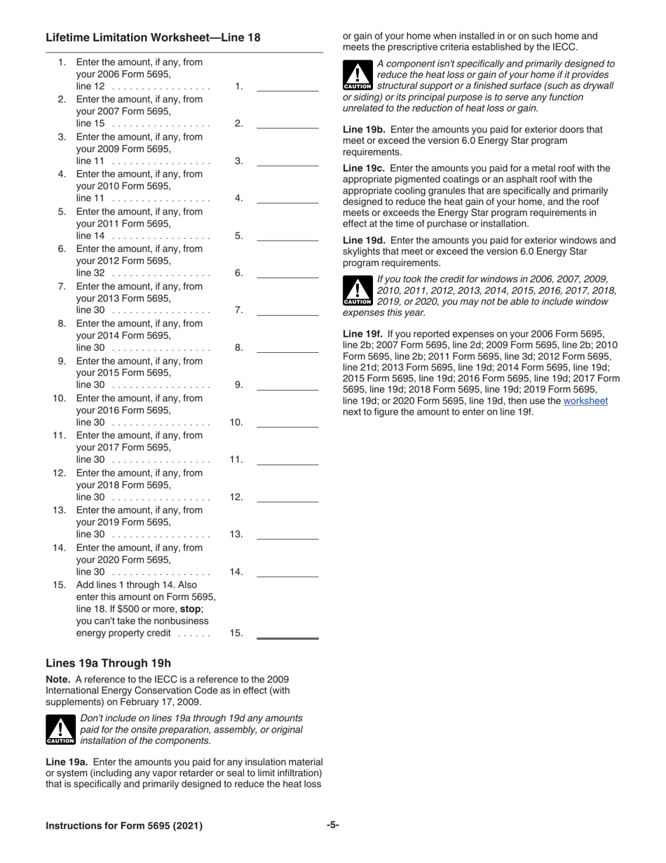 Download Instructions For Irs Form 5695 Residential Energy Credits Pdf 2021 Templateroller 9505