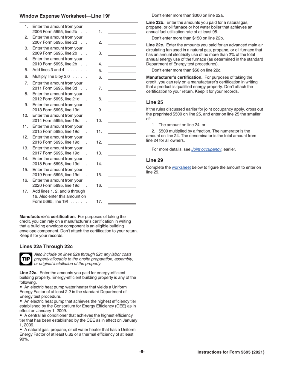 Download Instructions For Irs Form 5695 Residential Energy Credits Pdf 2021 Templateroller 3428