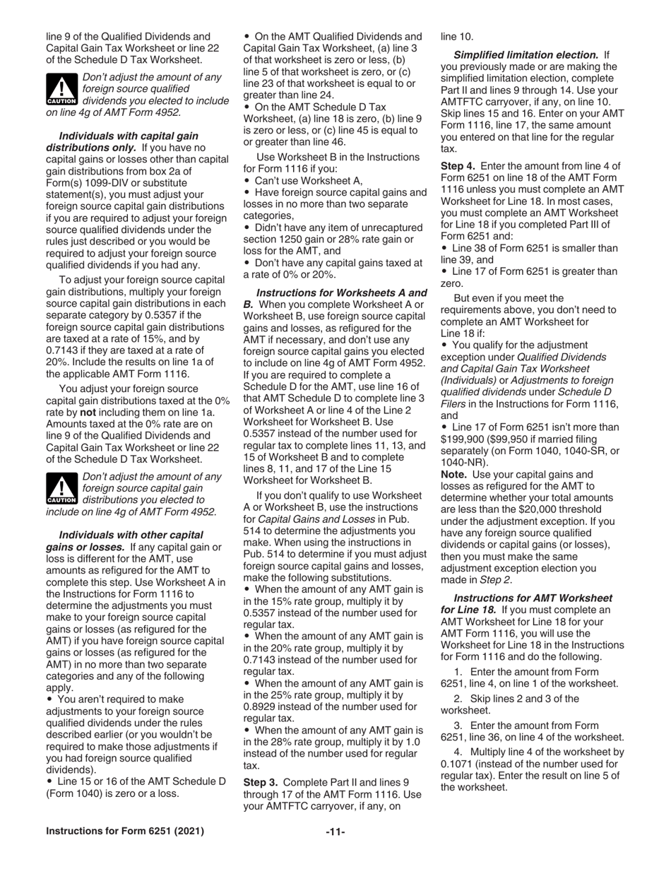 Instructions for IRS Form 6251 Alternative Minimum Tax - Individuals, Page 11