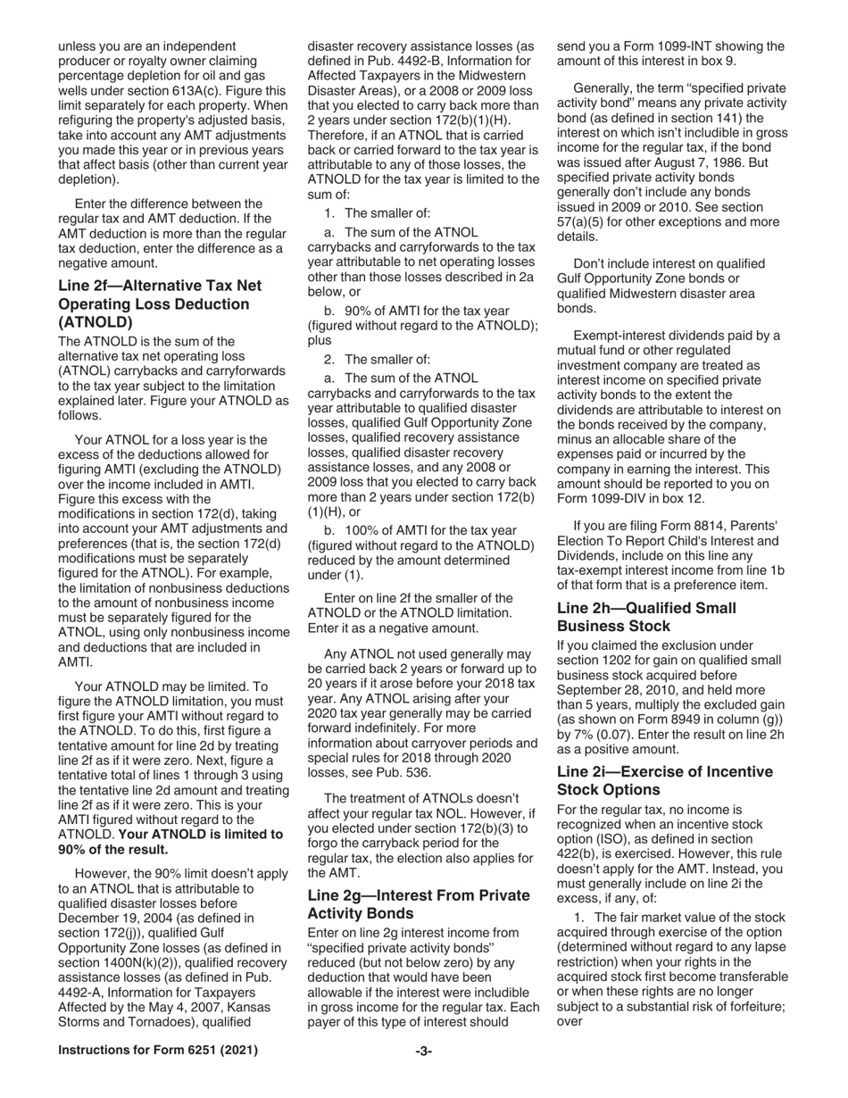 Instructions for IRS Form 6251 Alternative Minimum Tax - Individuals, Page 3