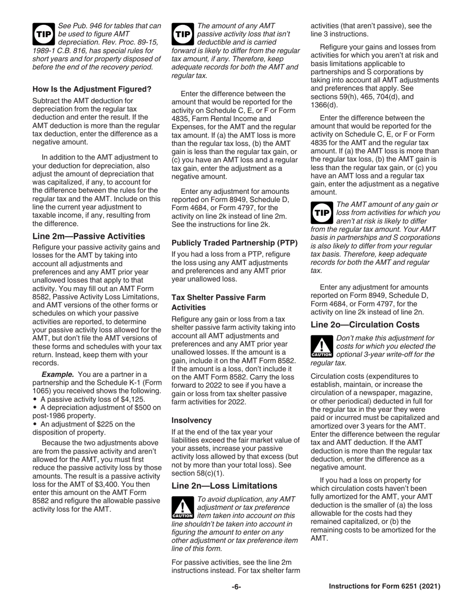 Instructions for IRS Form 6251 Alternative Minimum Tax - Individuals, Page 6