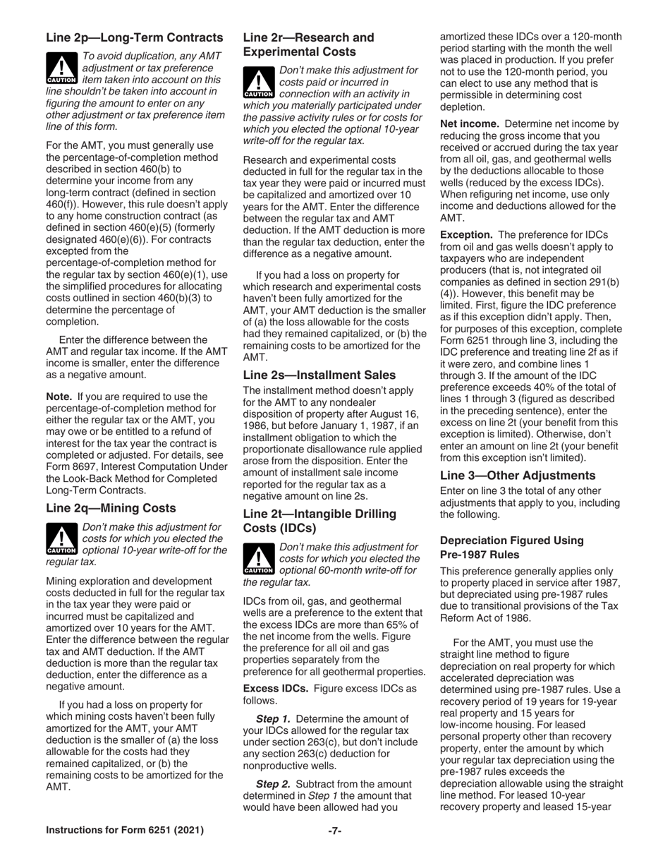Instructions for IRS Form 6251 Alternative Minimum Tax - Individuals, Page 7