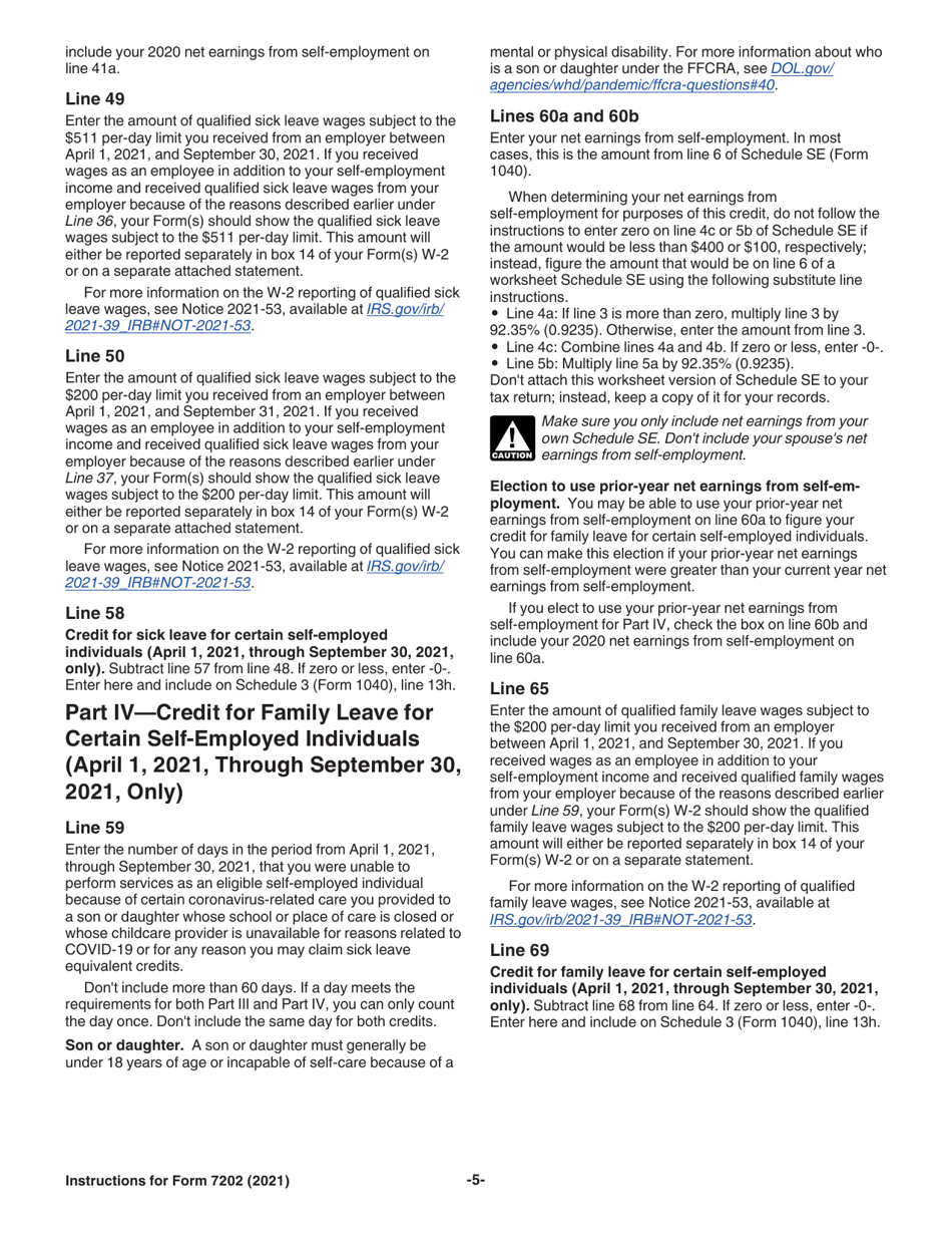 Download Instructions for IRS Form 7202 Credits for Sick Leave and ...