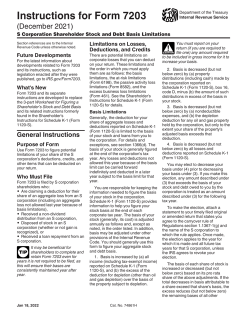 IRS Form 7203  Printable Pdf