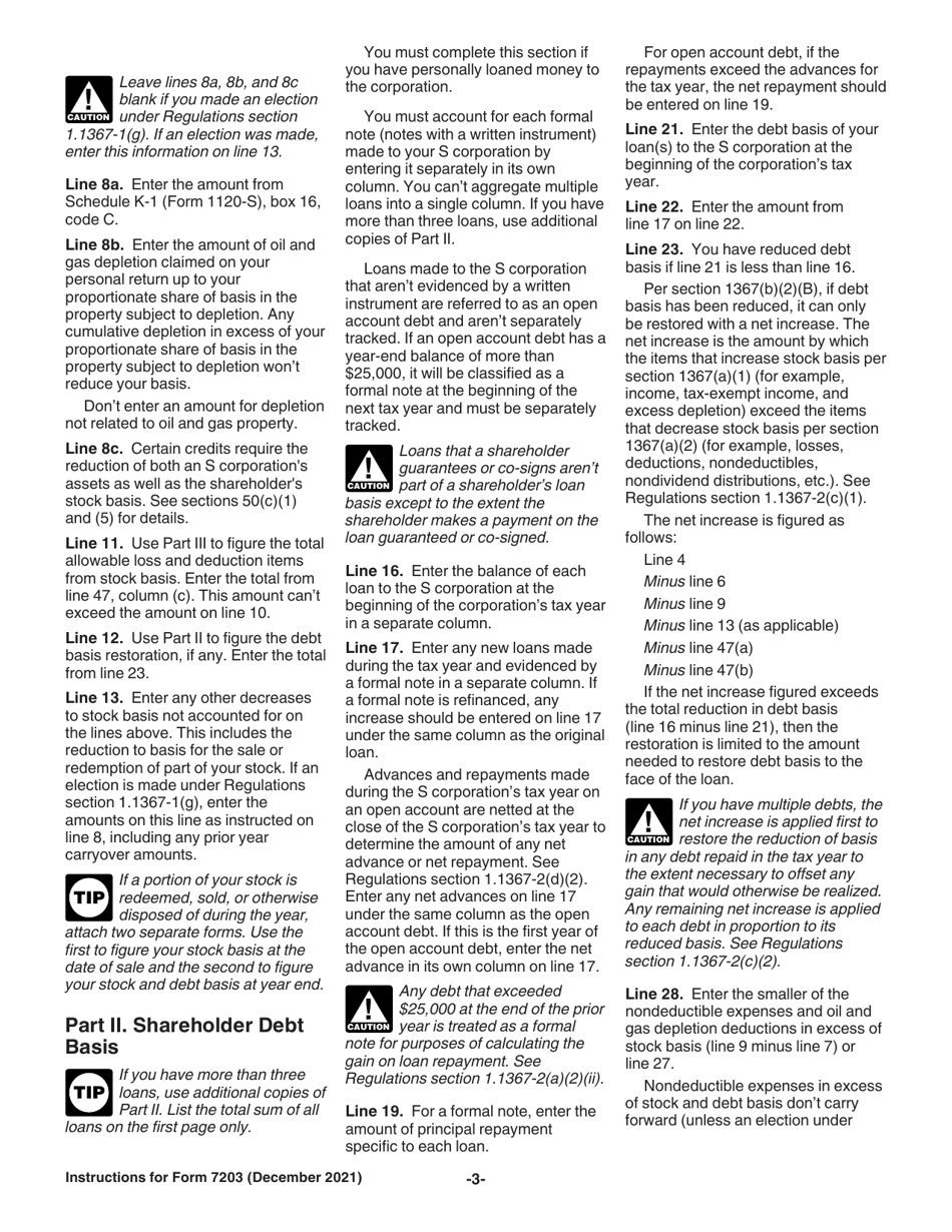 Instructions for IRS Form 7203 S Corporation Shareholder Stock and Debt Basis Limitations, Page 3