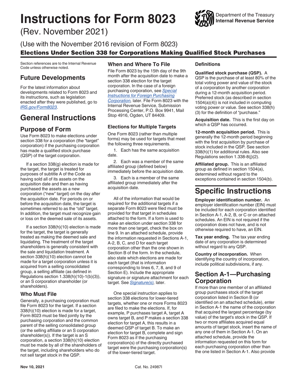 Instructions for IRS Form 8023 Elections Under Section 338 for Corporations Making Qualified Stock Purchases, Page 1