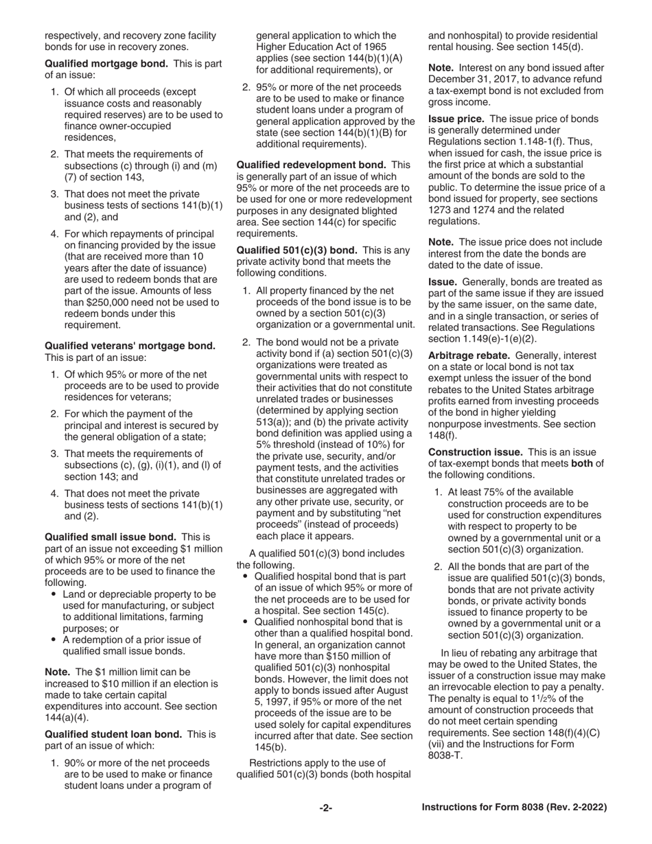 Instructions for IRS Form 8038 Information Return for Tax-Exempt Private Activity Bond Issues, Page 2