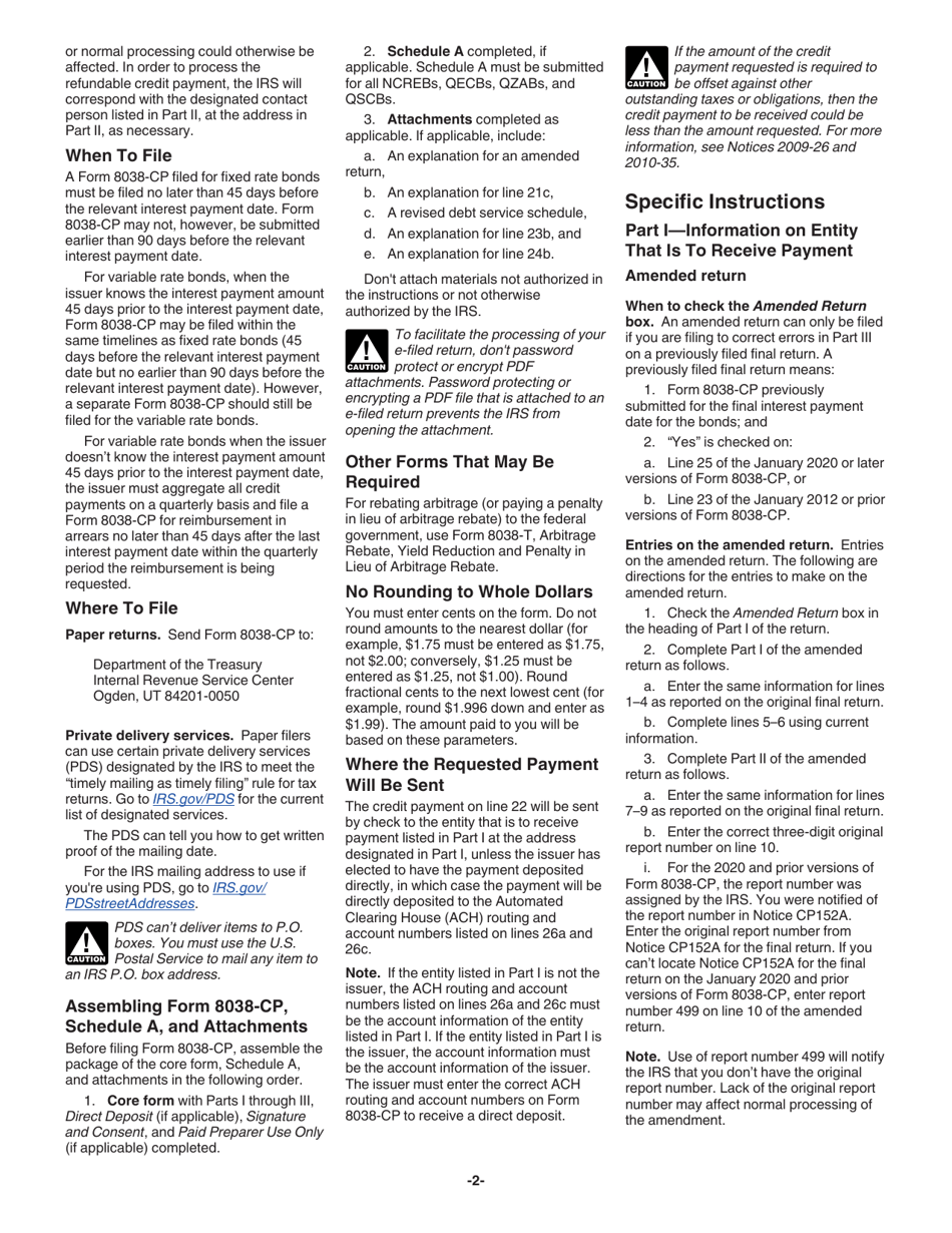 Instructions for IRS Form 8038-CP Return for Credit Payments to Issuers of Qualified Bonds, Page 2