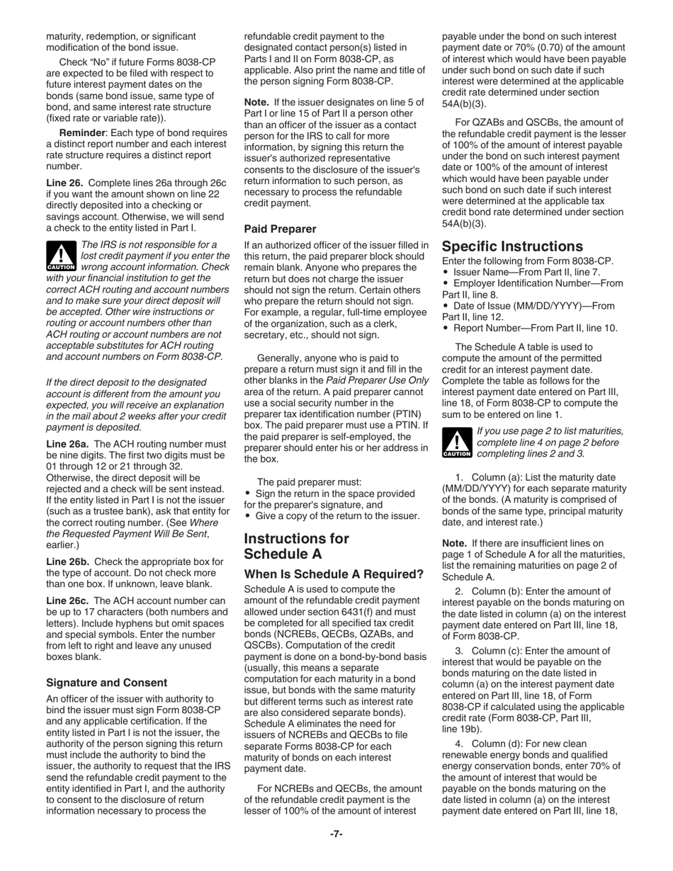 Instructions for IRS Form 8038-CP Return for Credit Payments to Issuers of Qualified Bonds, Page 7