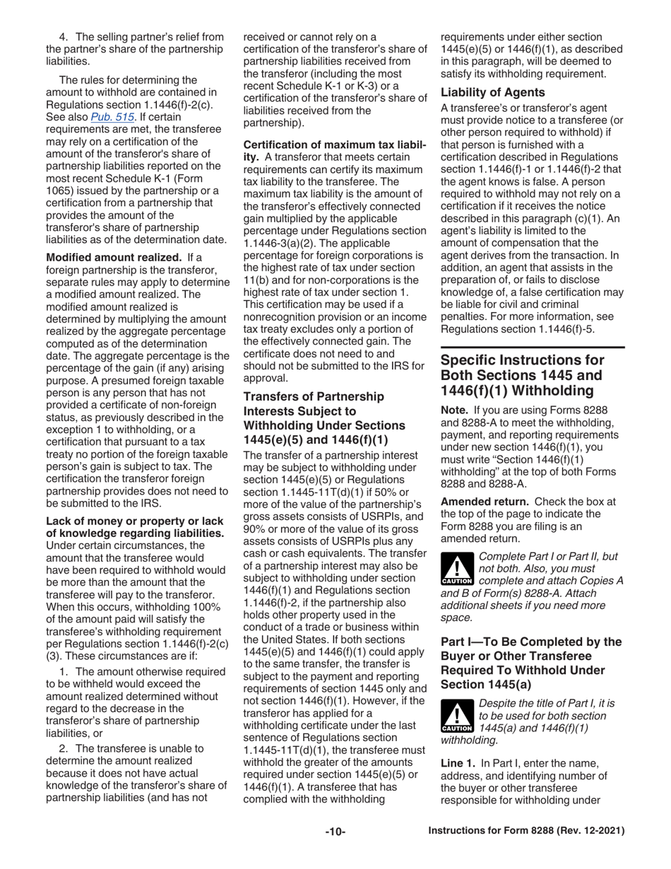 Instructions for IRS Form 8288 U.S. Withholding Tax Return for Dispositions by Foreign Persons of U.S. Real Property Interests, Page 10