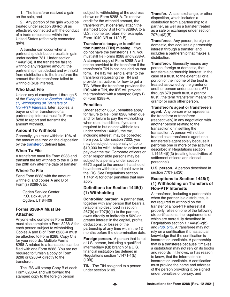 Instructions for IRS Form 8288 U.S. Withholding Tax Return for Dispositions by Foreign Persons of U.S. Real Property Interests, Page 8