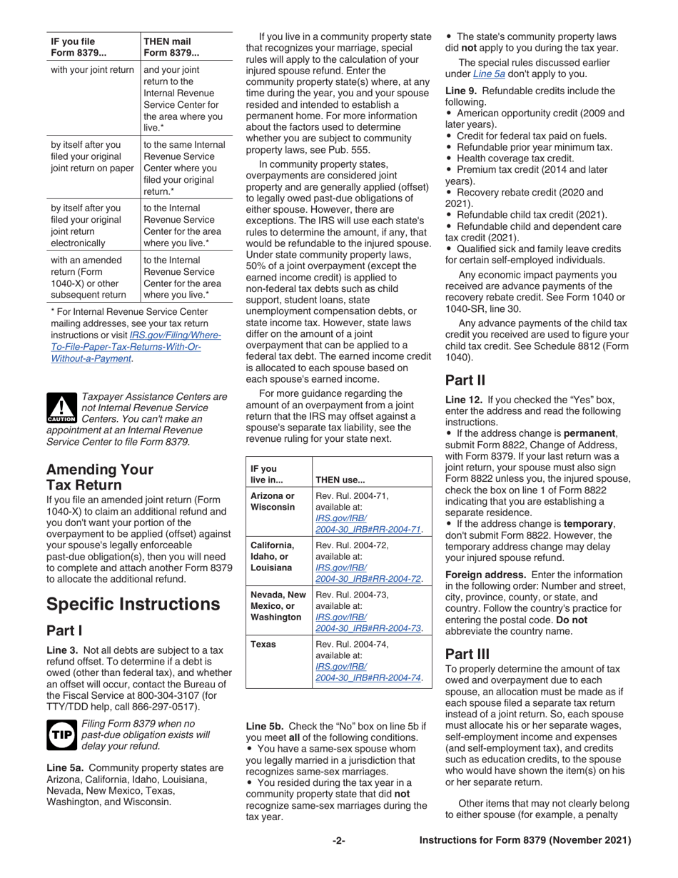 Instructions for IRS Form 8379 Injured Spouse Allocation, Page 2