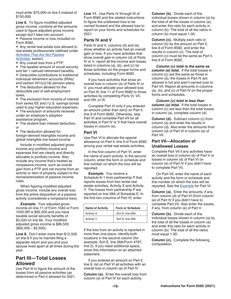 Instructions for IRS Form 8582 Passive Activity Loss Limitations, Page 10