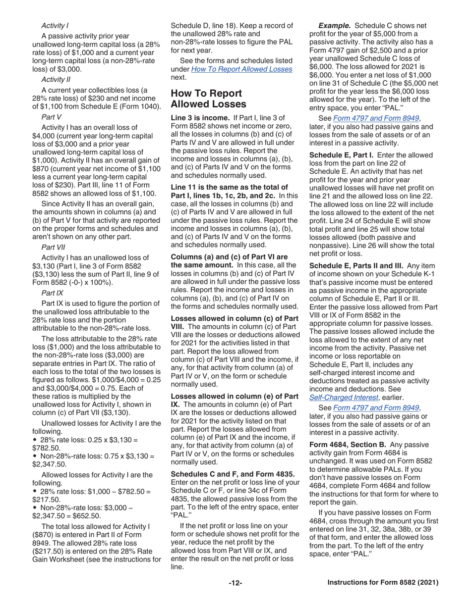 Instructions for IRS Form 8582 Passive Activity Loss Limitations, Page 12