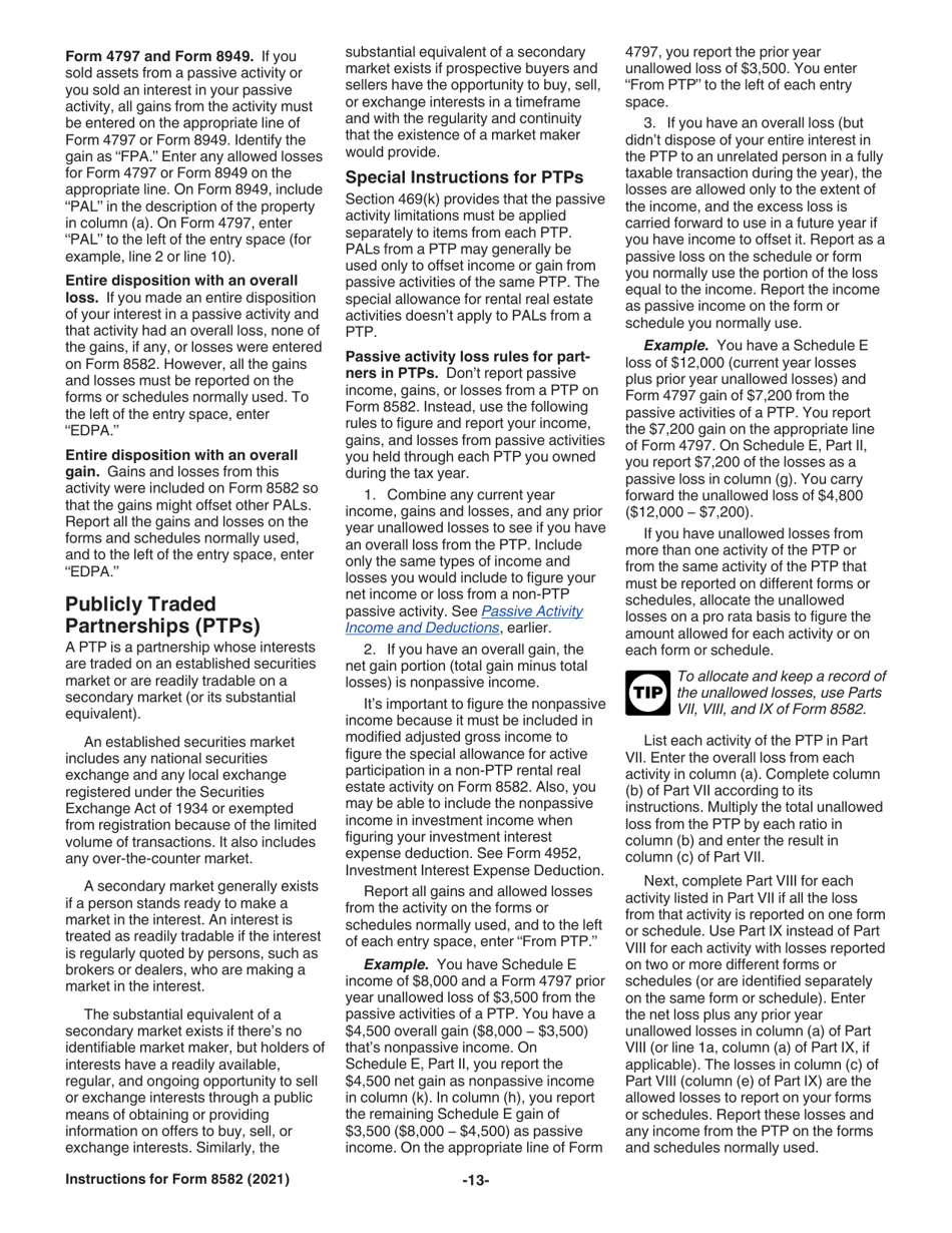 Instructions for IRS Form 8582 Passive Activity Loss Limitations, Page 13