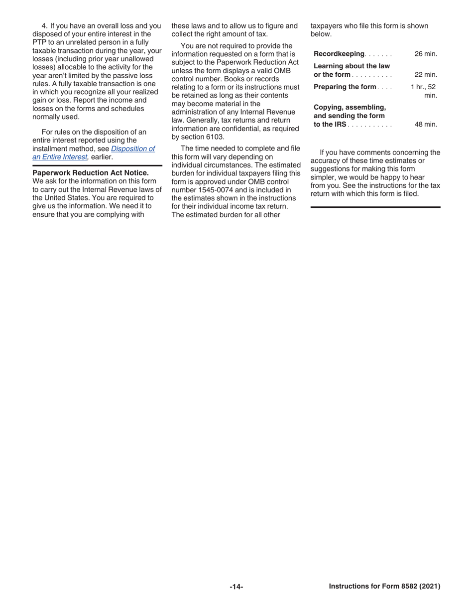 Instructions for IRS Form 8582 Passive Activity Loss Limitations, Page 14
