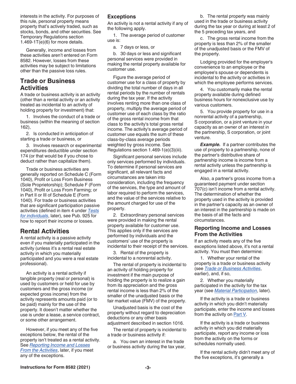 Instructions for IRS Form 8582 Passive Activity Loss Limitations, Page 3