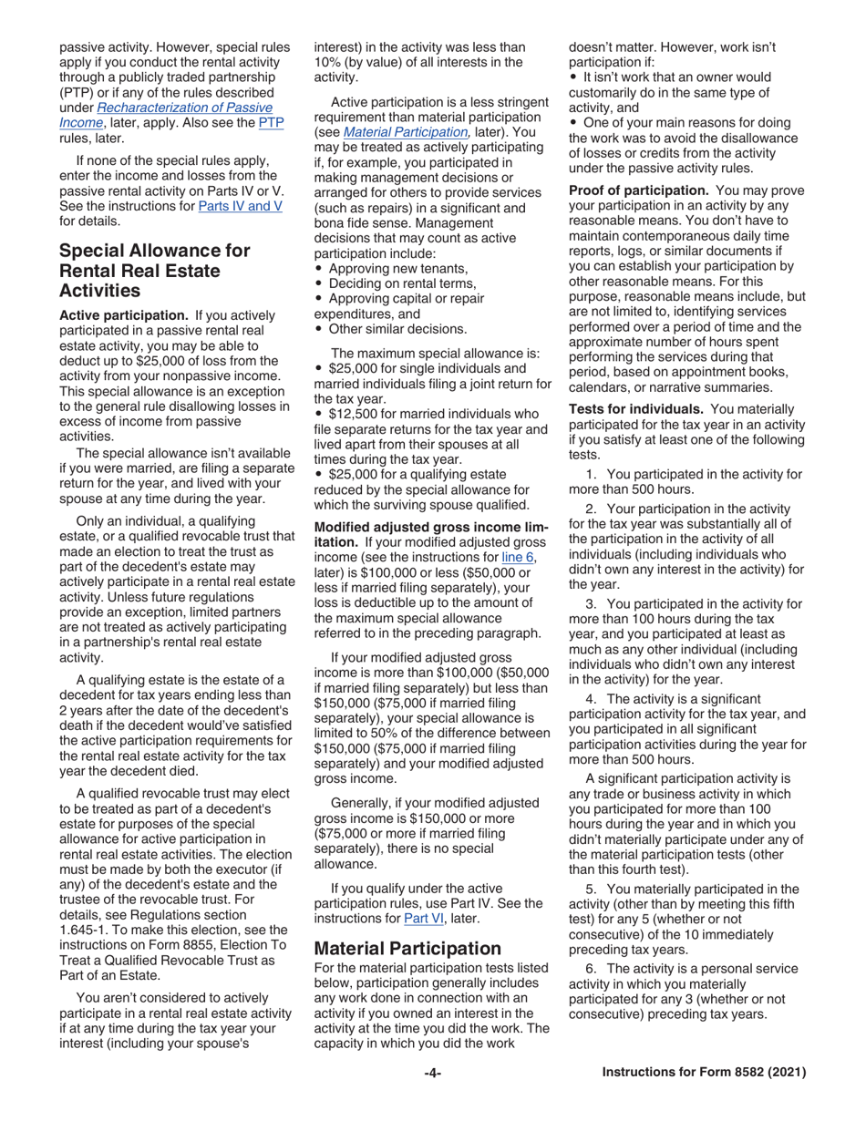 Instructions for IRS Form 8582 Passive Activity Loss Limitations, Page 4