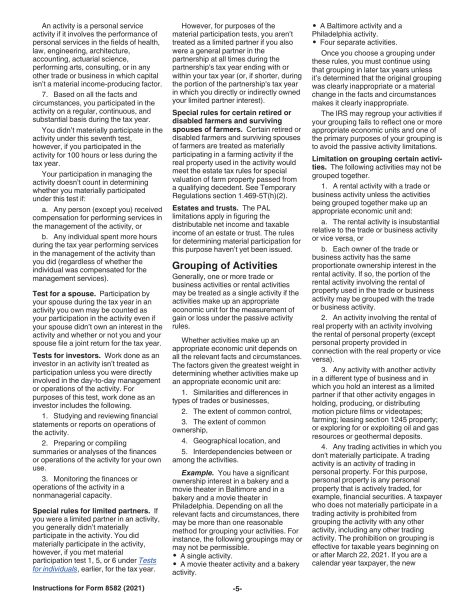Instructions for IRS Form 8582 Passive Activity Loss Limitations, Page 5
