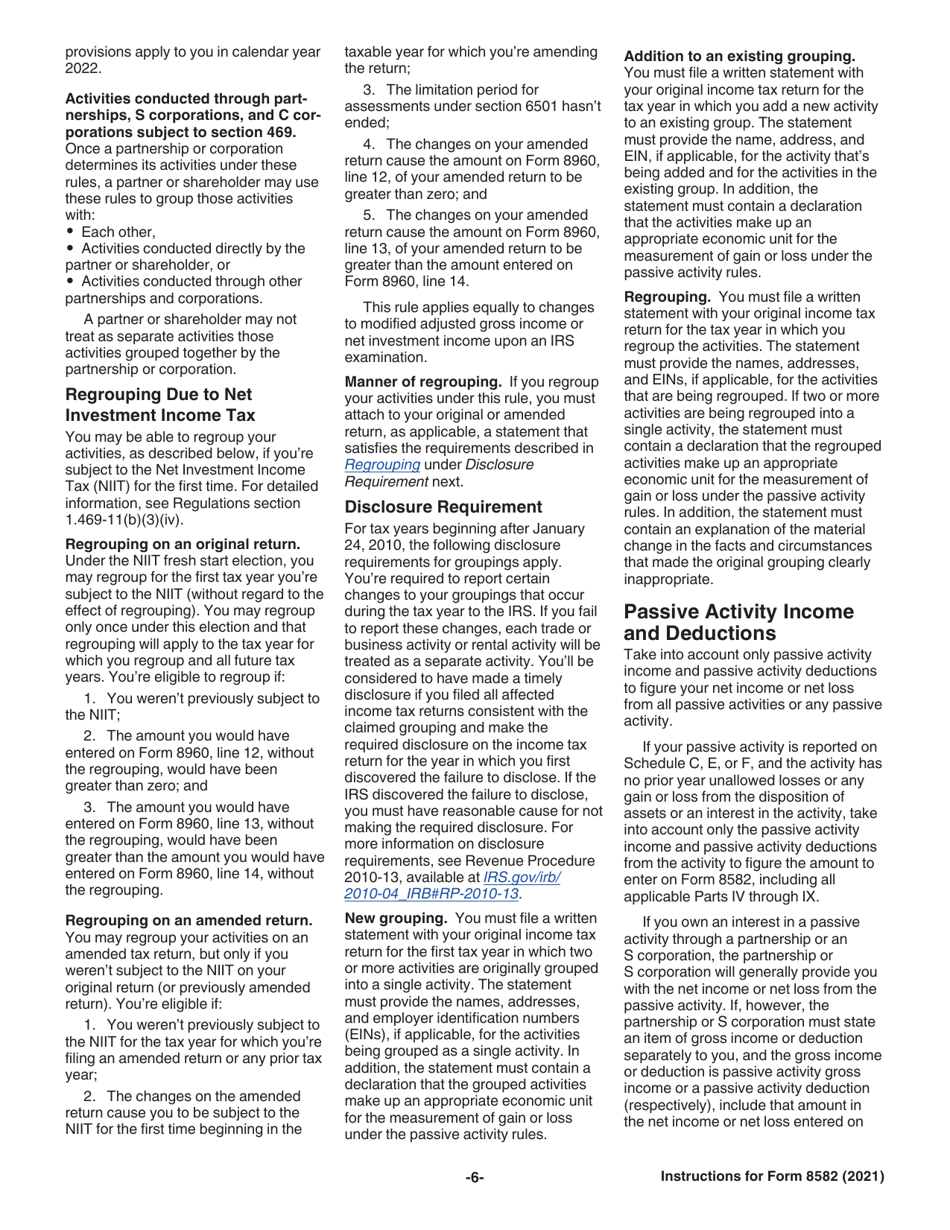 Instructions for IRS Form 8582 Passive Activity Loss Limitations, Page 6