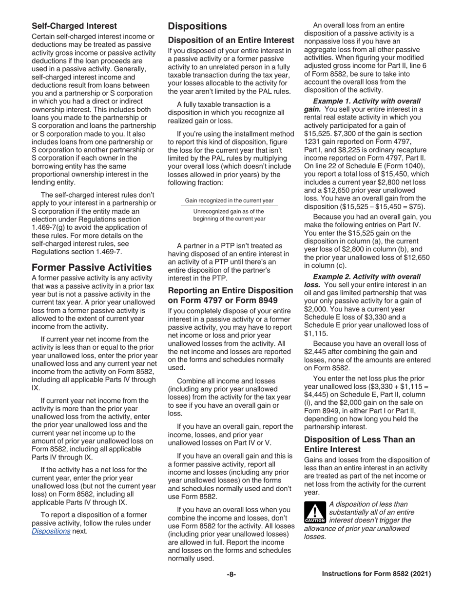 Instructions for IRS Form 8582 Passive Activity Loss Limitations, Page 8