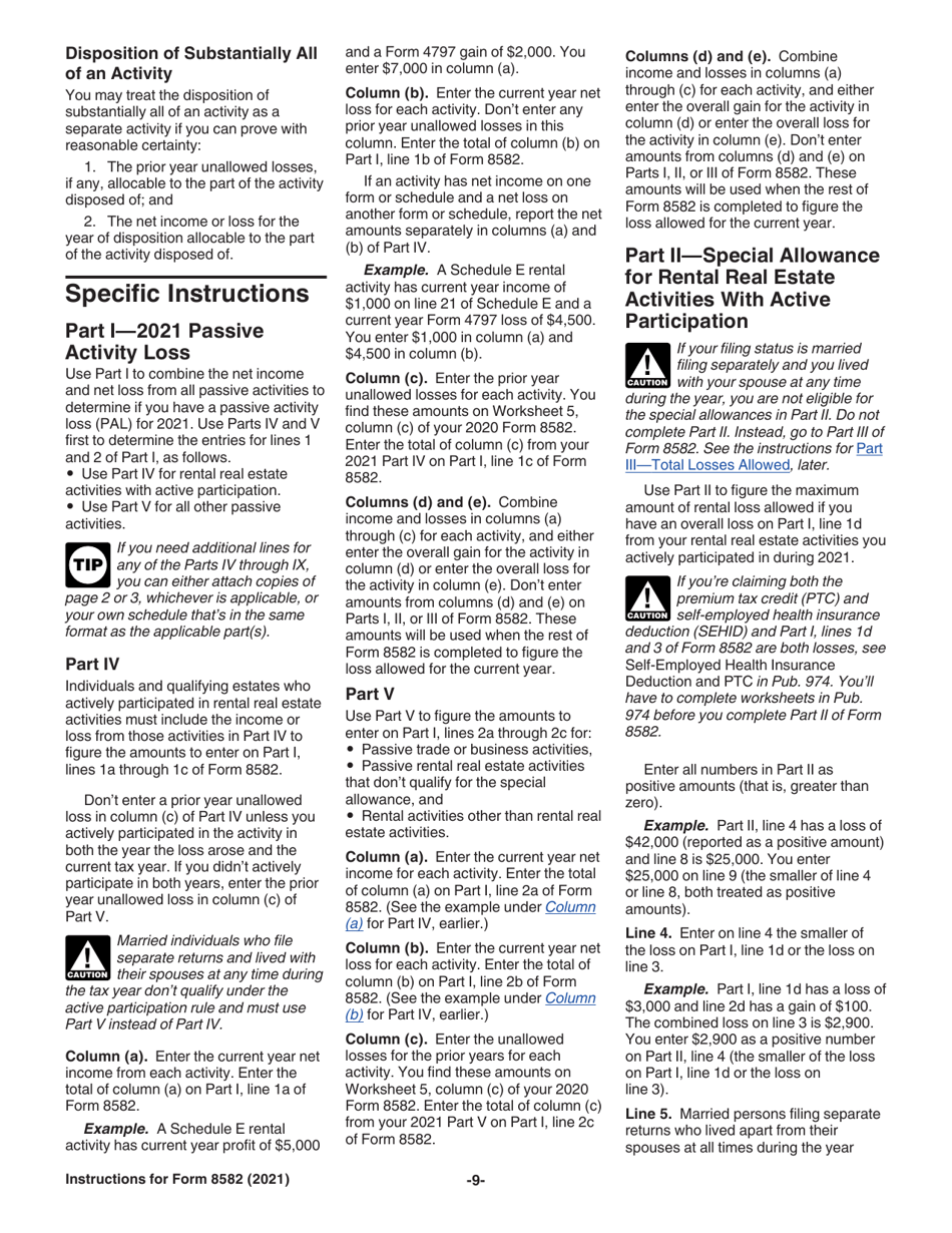 Instructions for IRS Form 8582 Passive Activity Loss Limitations, Page 9
