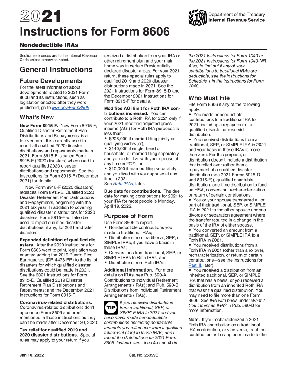 Download Instructions for IRS Form 8606 Nondeductible Iras PDF, 2021