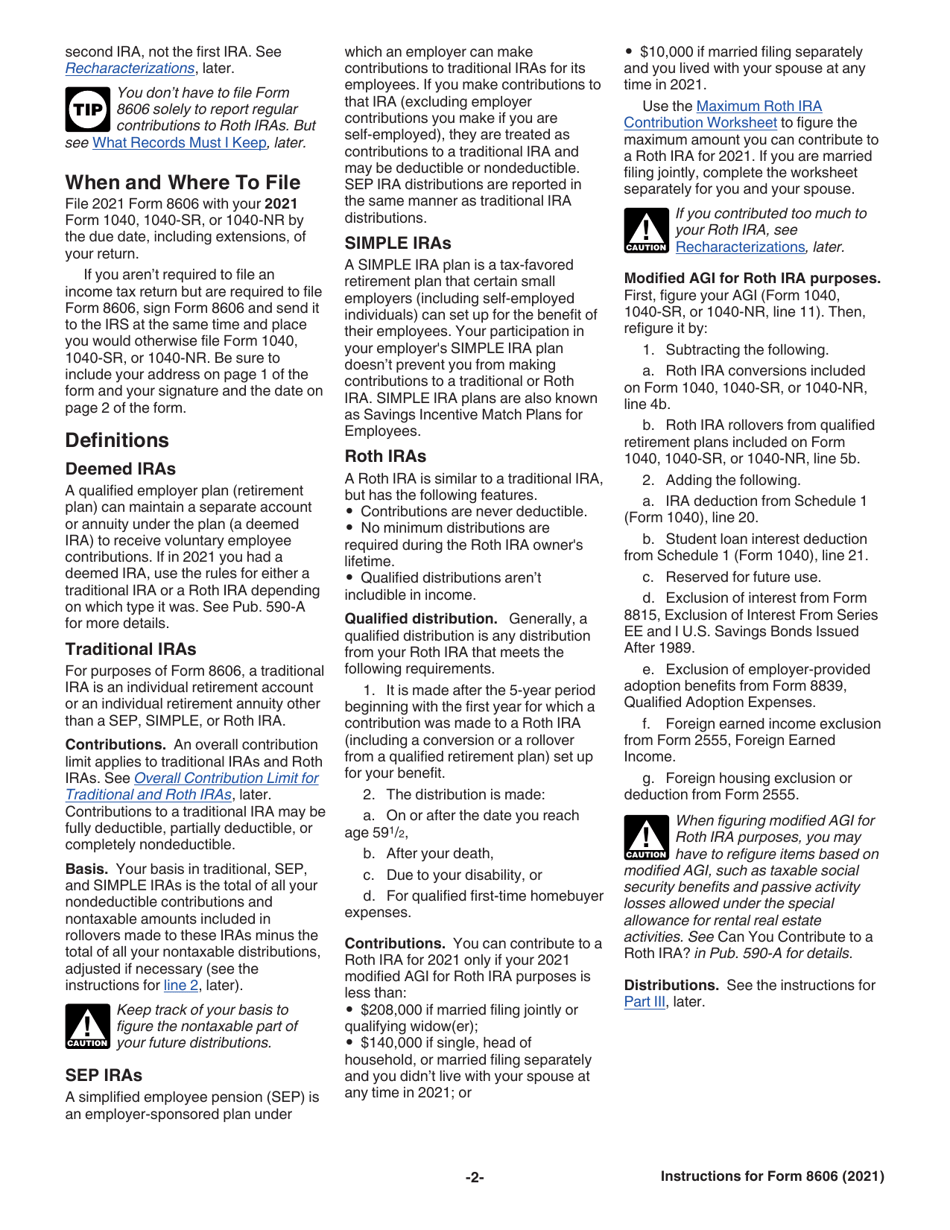 Instructions for IRS Form 8606 Nondeductible Iras, Page 2