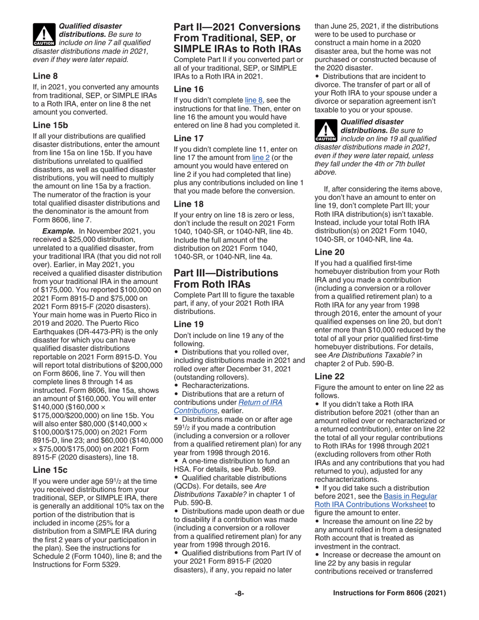 Instructions for IRS Form 8606 Nondeductible Iras, Page 8
