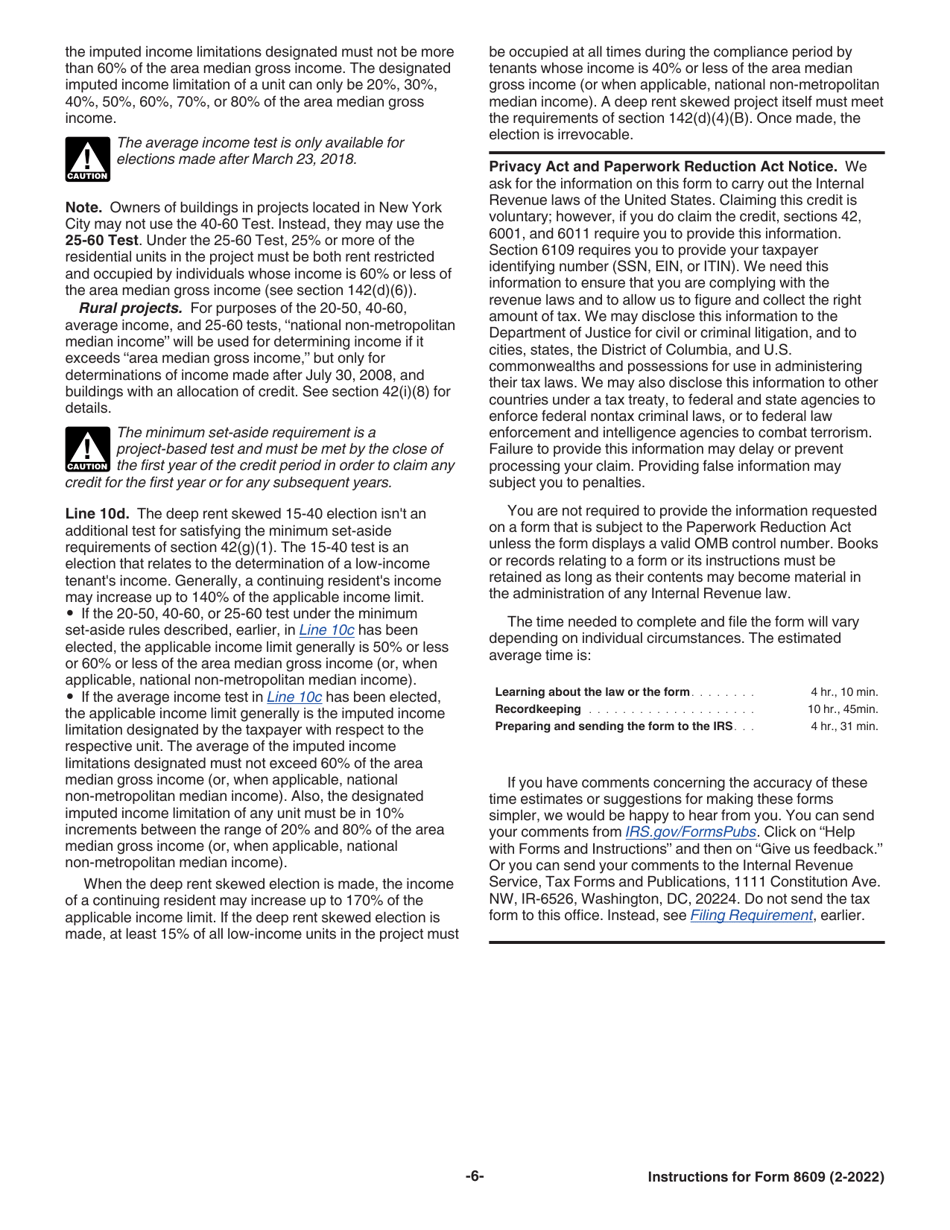 Instructions for IRS Form 8609 Low-Income Housing Credit Allocation and Certification, Page 6