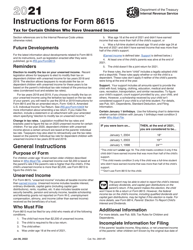 Document preview: Instructions for IRS Form 8615 Tax for Certain Children Who Have Unearned Income