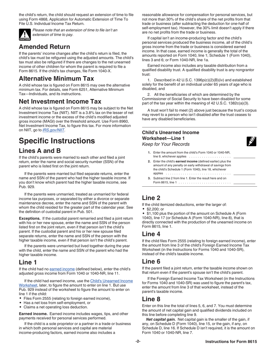 Instructions for IRS Form 8615 Tax for Certain Children Who Have Unearned Income, Page 2