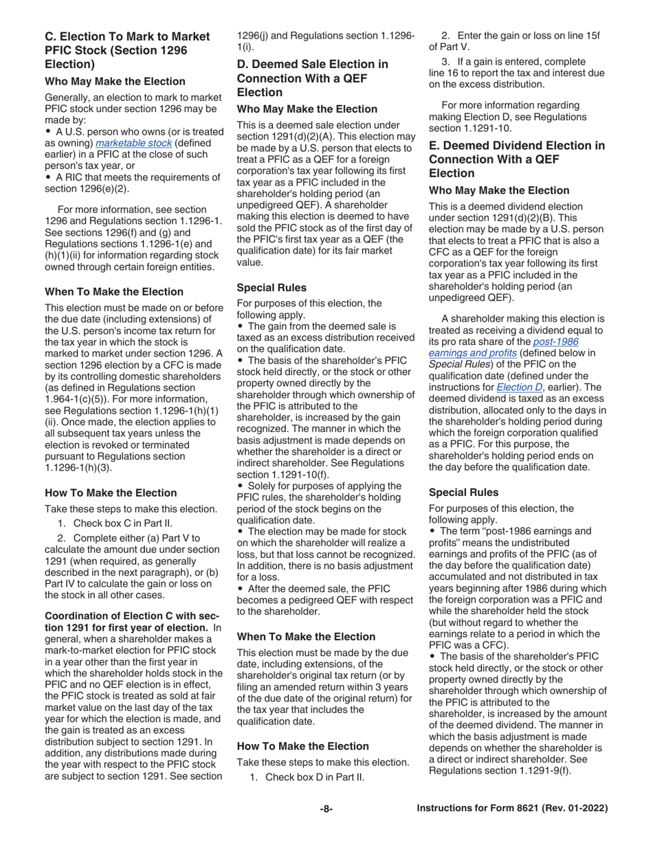 Instructions for IRS Form 8621 Information Return by a Shareholder of a Passive Foreign Investment Company or Qualified Electing Fund, Page 8