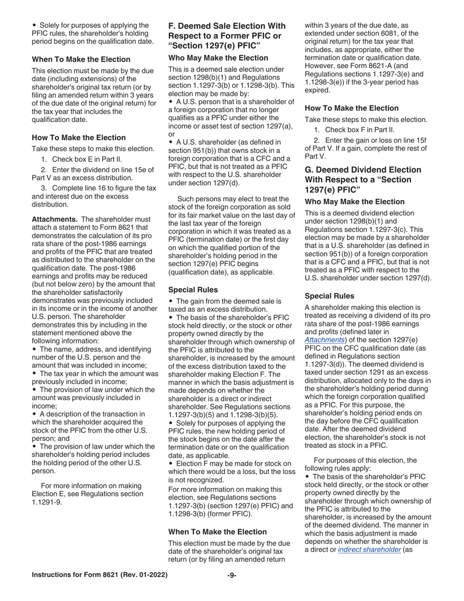 Instructions for IRS Form 8621 Information Return by a Shareholder of a Passive Foreign Investment Company or Qualified Electing Fund, Page 9
