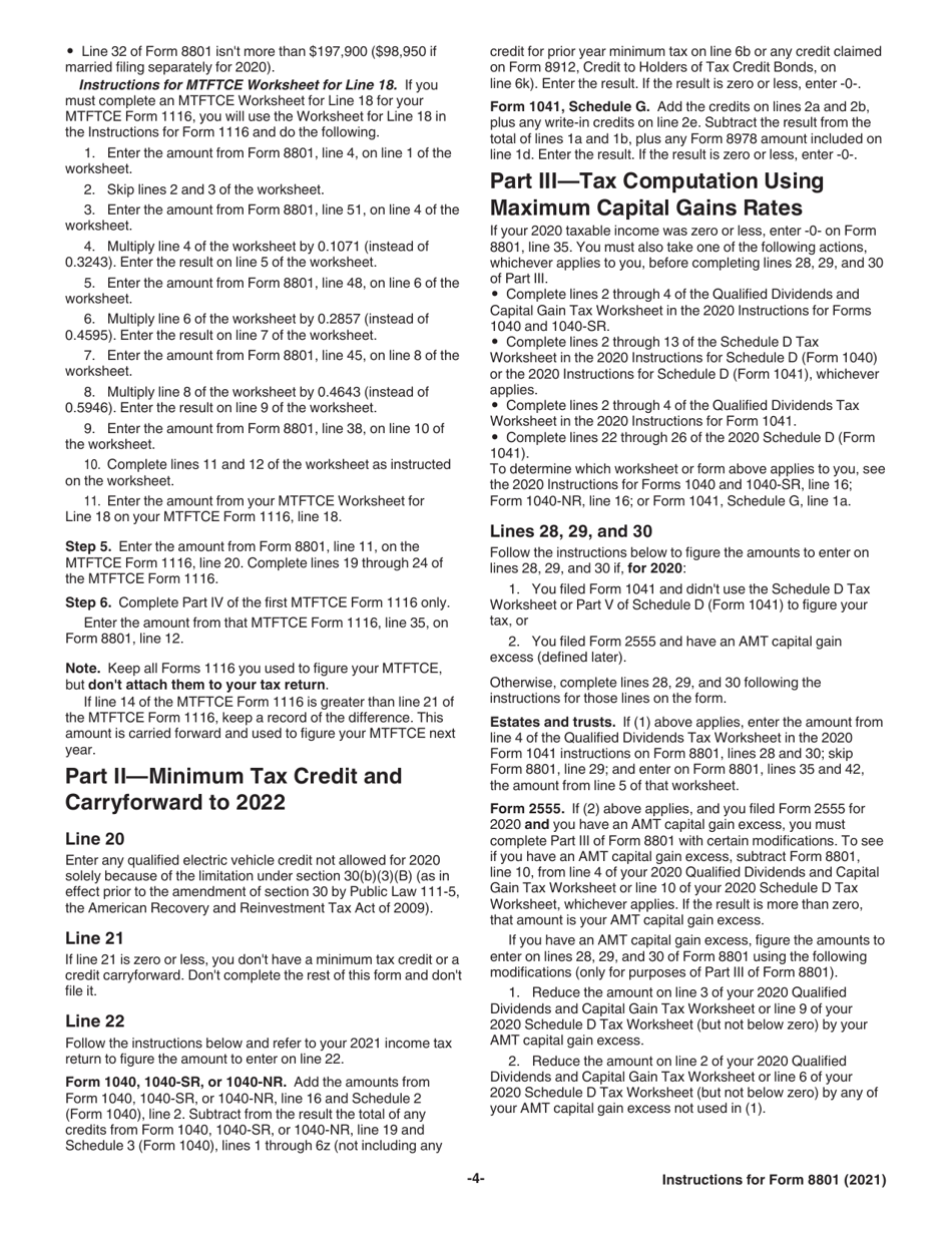 Instructions for IRS Form 8801 Credit for Prior Year Minimum Tax - Individuals, Estates, and Trusts, Page 4