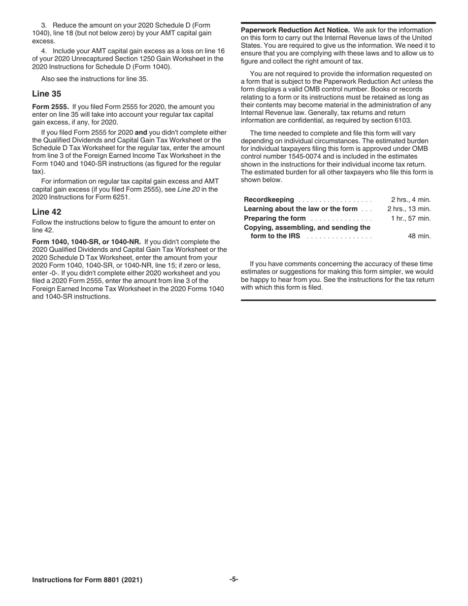 Instructions for IRS Form 8801 Credit for Prior Year Minimum Tax - Individuals, Estates, and Trusts, Page 5