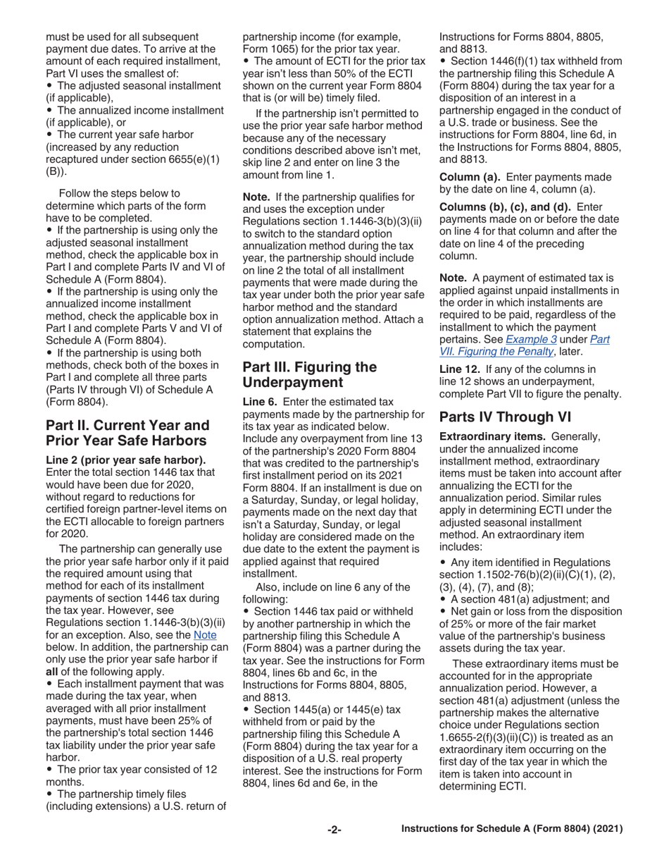 Instructions for IRS Form 8804 Schedule A Penalty for Underpayment of Estimated Section 1446 Tax for Partnerships, Page 2
