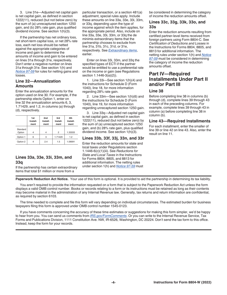 Instructions for IRS Form 8804-W Installment Payments of Section 1446 Tax for Partnerships, Page 4