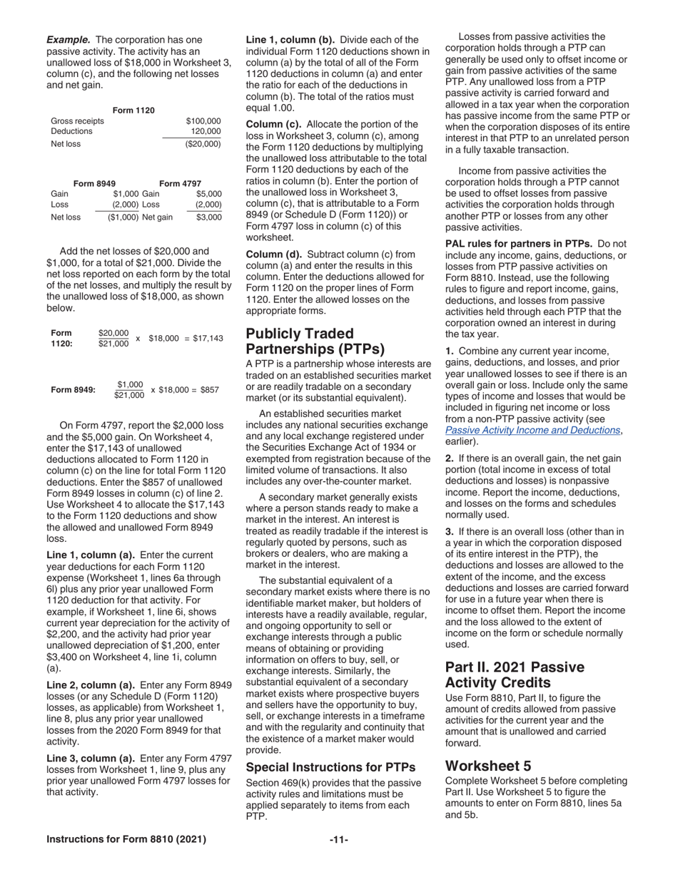 Instructions for IRS Form 8810 Corporate Passive Activity Loss and Credit Limitations, Page 11