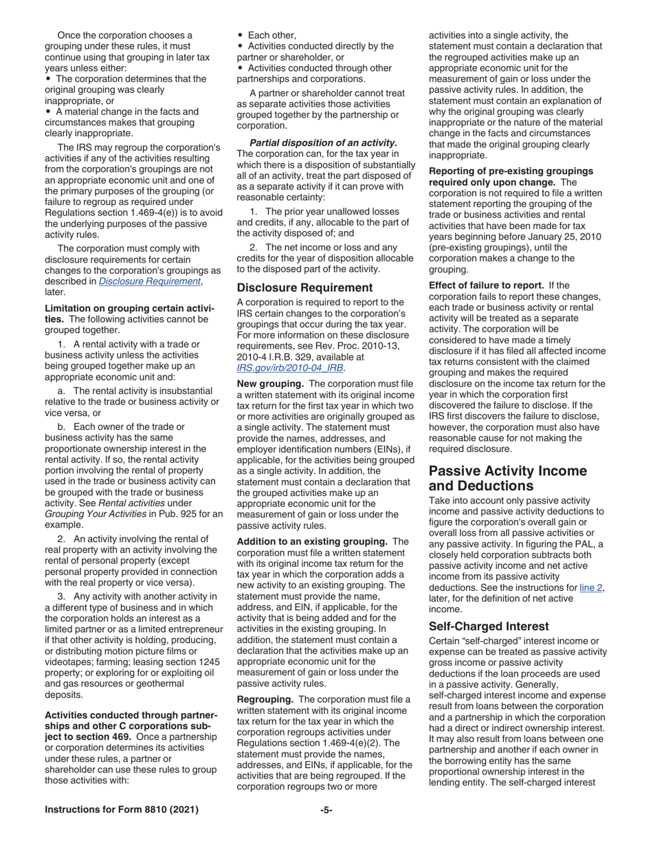 Instructions for IRS Form 8810 Corporate Passive Activity Loss and Credit Limitations, Page 5