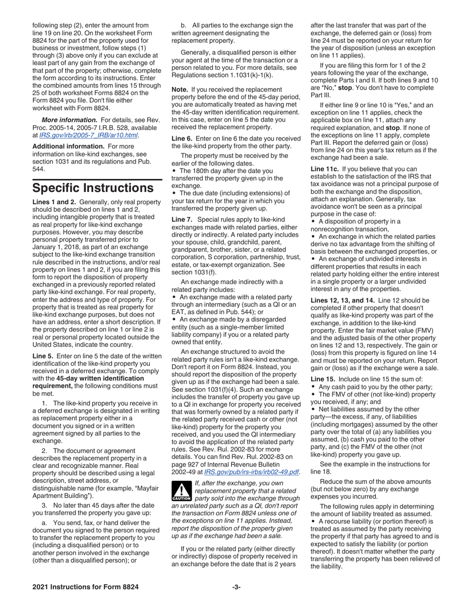 Instructions for IRS Form 8824 Like-Kind Exchanges (And Section 1043 Conflict-Of-Interest Sales), Page 3