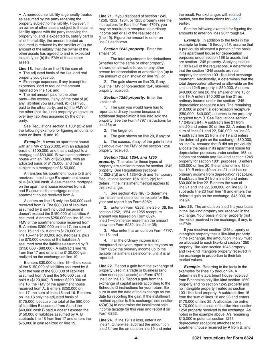Instructions for IRS Form 8824 Like-Kind Exchanges (And Section 1043 Conflict-Of-Interest Sales), Page 4