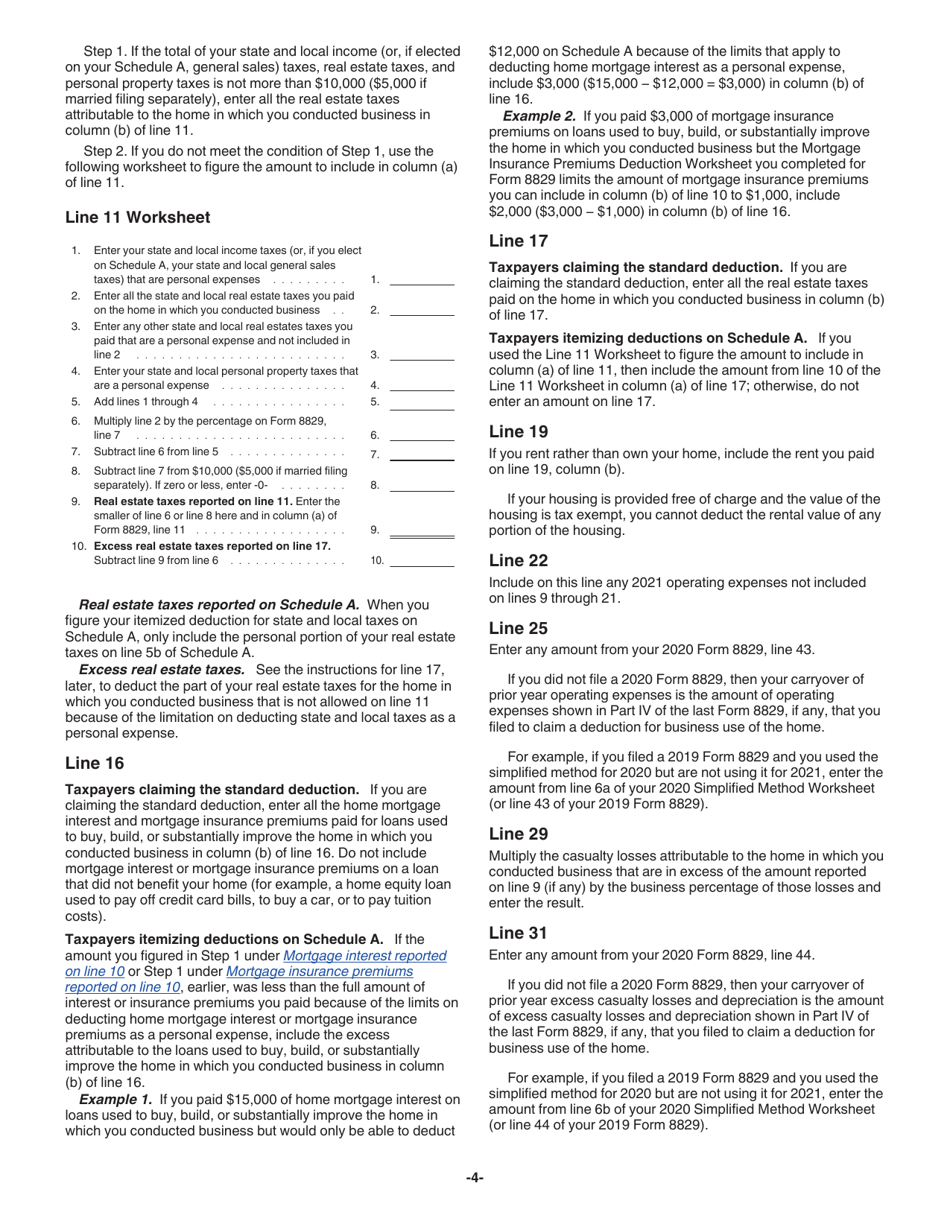 Instructions for IRS Form 8829 Expenses for Business Use of Your Home, Page 4