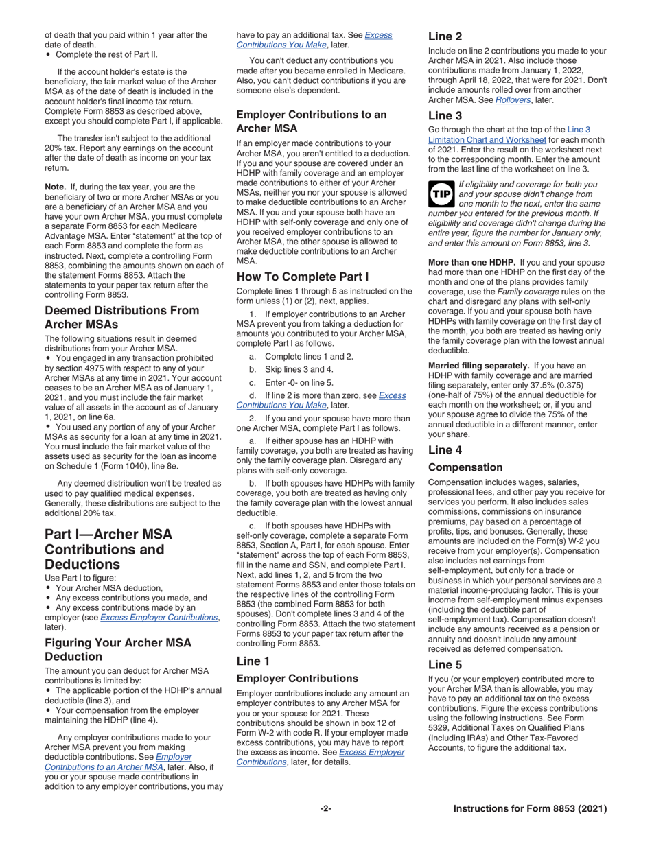 Instructions for IRS Form 8853 Archer Msas and Long-Term Care Insurance Contracts, Page 2