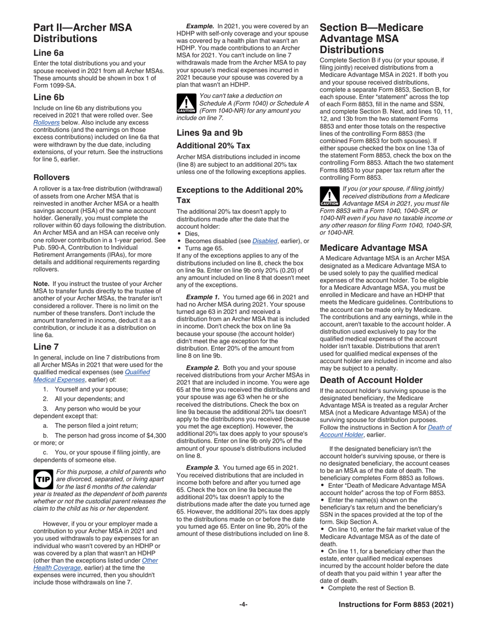 Instructions for IRS Form 8853 Archer Msas and Long-Term Care Insurance Contracts, Page 4